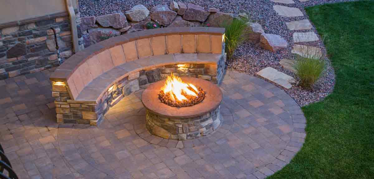 Hardscaping - Paver patio, seating, and fire pit