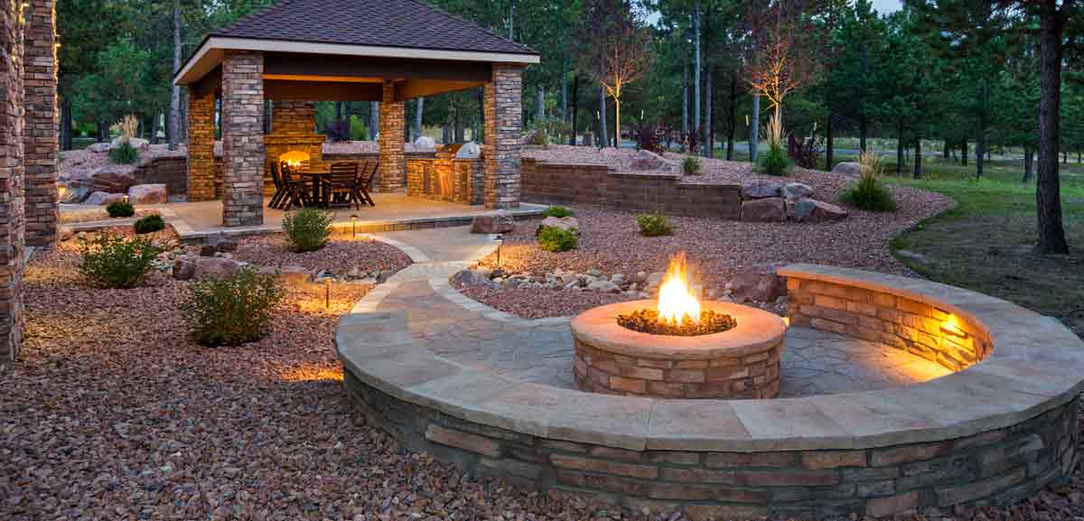 Hardscaping - Paver patio, seating, shelter, and fire pit